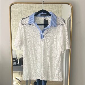 Lioness Cobain Lace Polo 🤍 White and Blue Lace Blouse